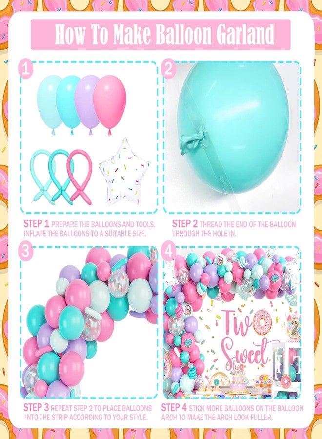 Fiesec 134 PCs Two Sweet Party Decorations - Fiesec Donut Second Birthday Party Decorations, Includes Latex & Foil Balloons, Backdrop, Banner, Cake & Cupcake Toppers, Tableware & More - Image 3